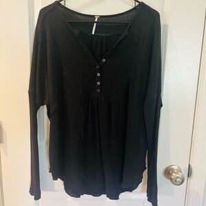 Free People Oversized Black Leo Henley Women's Top